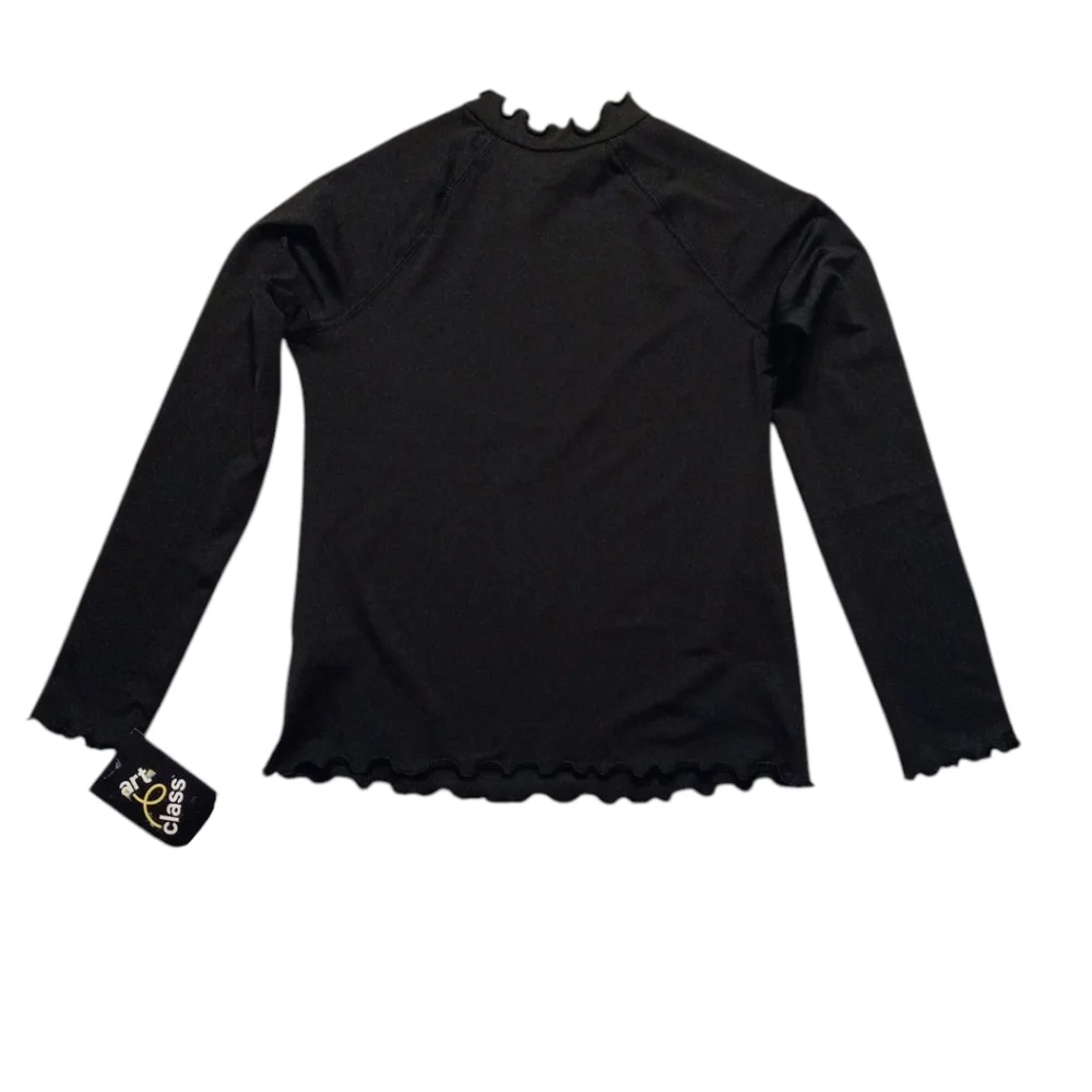 Black Long Sleeve Rashgaurd Swim Top with Cherry Embroidery Size 8